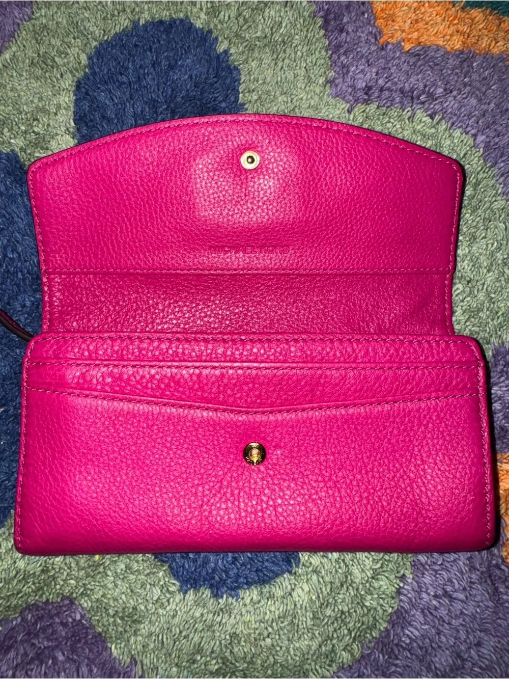 Michael Kors Fuchsia Leather Flap Wallet with Gold Plaque